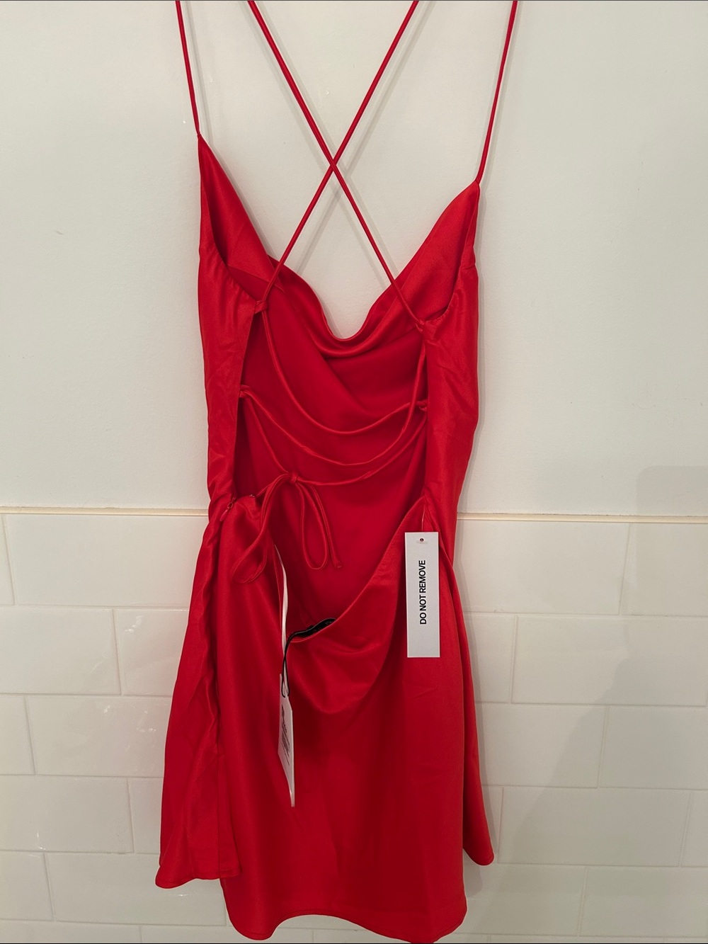 Princess Polly Red Spaghetti-Strap Cowl Neck Mini Dress - Picture 4 of 4